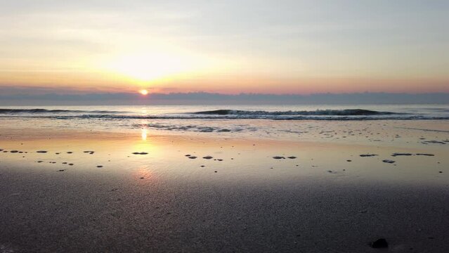 Sunrise skyline and seascape of kui buri beach of thailand for travel