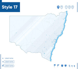 New South Wales, Australia - map isolated on white background with water and roads. Vector map.
