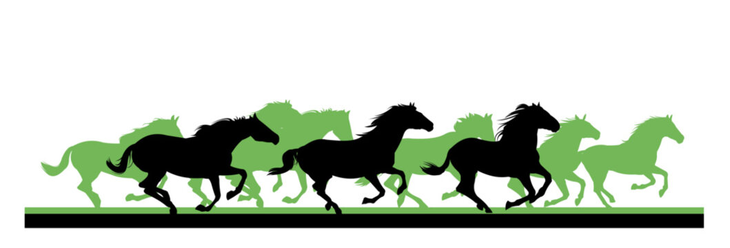 recommend clip art: Herd of horses gallops fast. Image silhouette. Wild and domestic animals. Isolated on white background. Vector