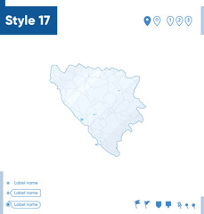 Bosnia And Herzegovina - map isolated on white background with water and roads. Vector map.