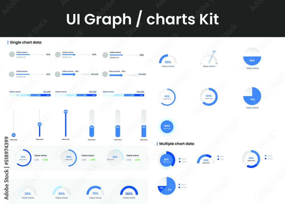 Wall mural ui graph and charts kit elements for mobile or website
