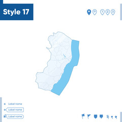 Espirito Santo, Brazil - map isolated on white background with water and roads. Vector map.