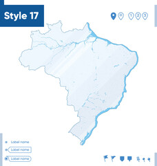 Brazil - map isolated on white background with water and roads. Vector map.