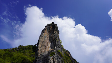 limestone mountain on sunny birght blue sky Thailand Andaman ocean Krabi Phuket view