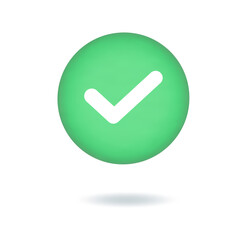 Green check mark icon isolated on white background. 3D render vector illustration.