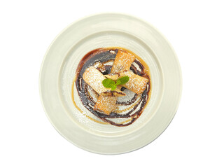 banana roll cake with chocolate sauce