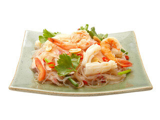 Glass noodle salad delicious spicy glass noodles on the white background with clipping path.thai called 