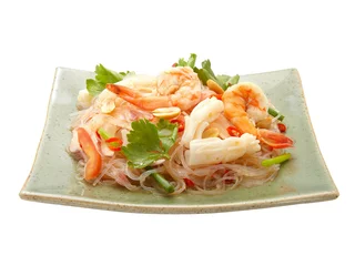 Deurstickers Glass noodle salad delicious spicy glass noodles on the white background with clipping path.thai called " yum woon sen" © ChefsDan