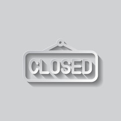 Closed banner simple icon vector. Flat design. Paper style with shadow. Gray background.ai