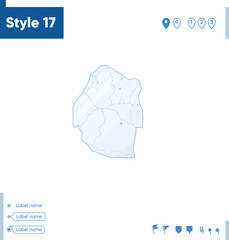 Eswatini - map isolated on white background with water and roads. Vector map.