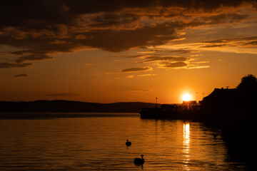 Fototapeta premium Lake Constance panorama at sunset, Meersburg, Germany