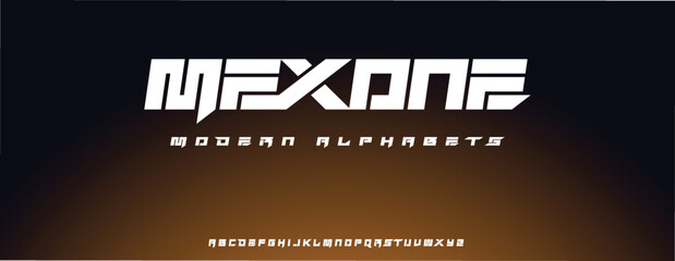Fototapeta na wymiar MEXONE Sports minimal tech font letter set. Luxury vector typeface for company. Modern gaming fonts logo design. 