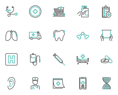 set of hospital line icons, health
