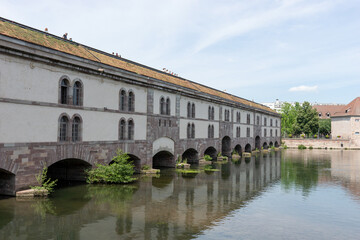 Medieval overbuilt bridge in Strasbourg. Alsace. France. Europe