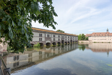 Medieval overbuilt bridge in Strasbourg. Alsace. France. Europe