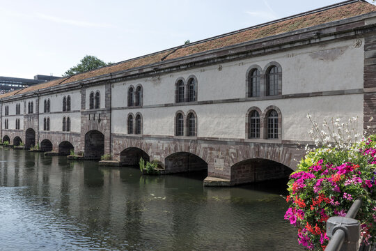 Medieval overbuilt bridge in Strasbourg. Alsace. France. Europe
