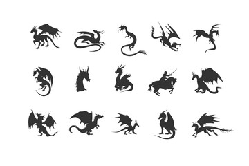 Dragon Silhouette isolated Clip Art Magic Animal Design Vector.