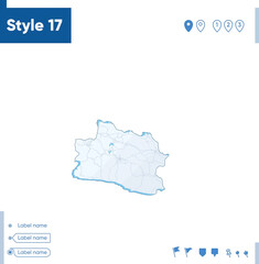 West Java, Indonesia - map isolated on white background with water and roads. Vector map.