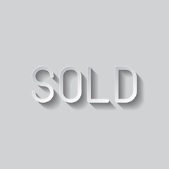 Sold simple icon vector. Flat design. Paper style with shadow. Gray background.ai