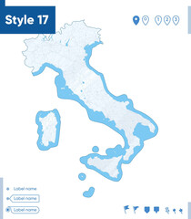 Italy - map isolated on white background with water and roads. Vector map.