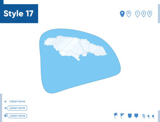 Jamaica - map isolated on white background with water and roads. Vector map.