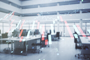 Abstract virtual crisis chart illustration on a modern furnished office background. Global crisis...
