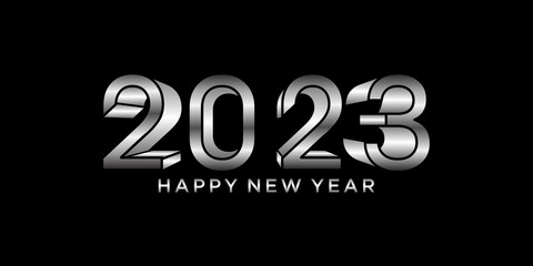 2023 logo icon, new year logo with metal silver color and black background
