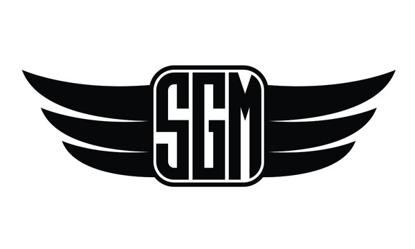 SGM three Letter wing minimalist creative concept icon eagle symbol professional logo design, Vector template
