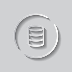 Database simple icon, vector. Flat design. Paper style with shadow. Gray background