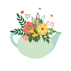 Flower buquet vector in isolated. Bouquet with hearts around.