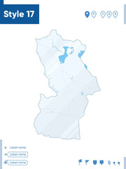 Khovd, Mongolia - map isolated on white background with water and roads. Vector map.