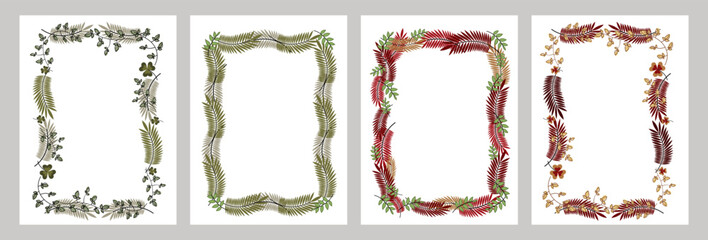 Set of modern luxury backgrounds for business, presentations or greeting, wedding cards or invitations with floral elements in yellow, red and green