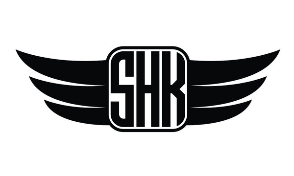 SHK three Letter wing minimalist creative concept icon eagle symbol professional logo design, Vector template