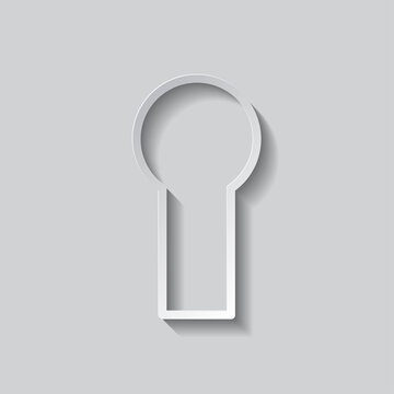 Keyhole simple icon, vector. Flat design. Paper style with shadow. Gray background.ai