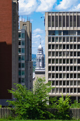 modern and old office buildings with sky