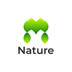 initial letter M with leaf gradient colorful logo