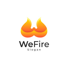 Initial Letter w 3d gradient colorful with fire Logo