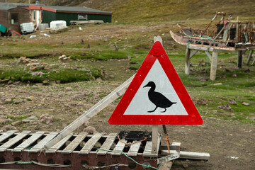 Road sign at Longyearbyen town, Svalbard island, Norway