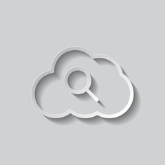Magnifier, cloud simple icon vector. Flat design. Paper style with shadow. Gray background.ai