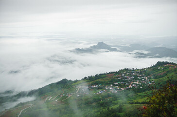 Phu Thap Boek landscape with mountain fog  and villages