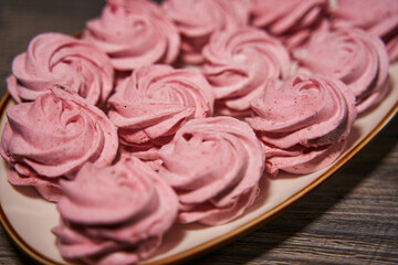pink homemade marshmallow close-up. natural sweets.