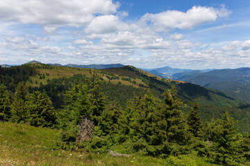 Fototapeta na wymiar Summer Slovak Mountain Great Fatra, Velka Fatra, peaks Nova Hola (1361 m) and Zvolen (1403 m), views from them, Slovakia