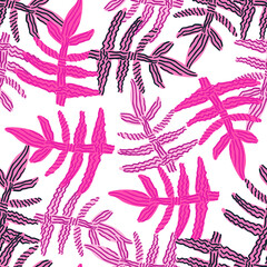 Seamless pattern with strange tropical leaves. Contemporary leaf plants endless wallpaper. Abstract floral background.