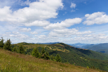 Summer Slovak Mountain Great Fatra, Velka Fatra, peaks Nova Hola (1361 m) and Zvolen (1403 m), views from them, Slovakia