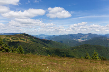Summer Slovak Mountain Great Fatra, Velka Fatra, peaks Nova Hola (1361 m) and Zvolen (1403 m), views from them, Slovakia © Kajano
