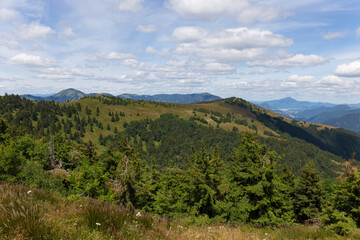 Summer Slovak Mountain Great Fatra, Velka Fatra, peaks Nova Hola (1361 m) and Zvolen (1403 m), views from them, Slovakia © Kajano