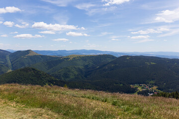 Fototapeta na wymiar Summer Slovak Mountain Great Fatra, Velka Fatra, peaks Nova Hola (1361 m) and Zvolen (1403 m), views from them, Slovakia