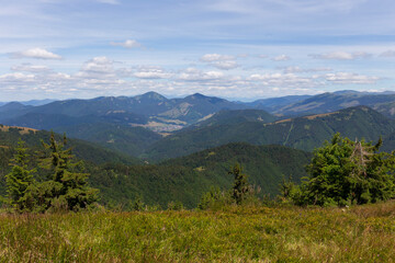 Summer Slovak Mountain Great Fatra, Velka Fatra, peaks Nova Hola (1361 m) and Zvolen (1403 m), views from them, Slovakia © Kajano