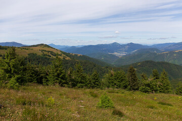Summer Slovak Mountain Great Fatra, Velka Fatra, peaks Nova Hola (1361 m) and Zvolen (1403 m), views from them, Slovakia © Kajano