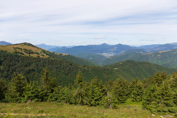 Summer Slovak Mountain Great Fatra, Velka Fatra, peaks Nova Hola (1361 m) and Zvolen (1403 m), views from them, Slovakia